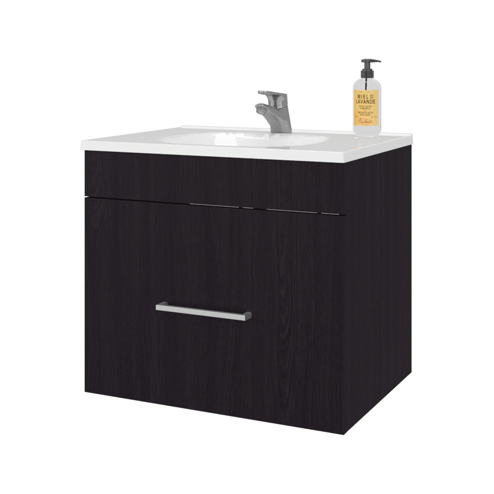 English Elm Story Floating Bathroom Vanity Set with Sink One Drawer - Space-Saving Wall-Mounted Modern Design, Scratch-Resistant Finish Wenge 28 L x 23 W x 12 H B128P314807