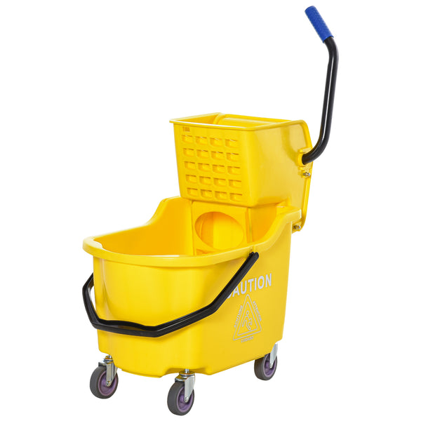 English Elm HOMCOM Professional 21Qt Mop Bucket with Down-Press Wringer, Dual-Chamber Water Separation, Casters Yellow W2225P217087