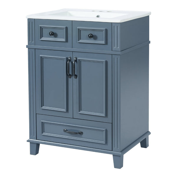 English Elm 24'' Retro Bathroom Vanity Solid Rubberwood Frame Ceramic Sink Soft Close Storage Blue N710P405405C