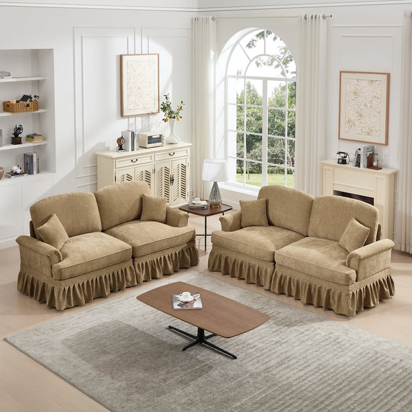 English Elm Classic Modular Sofa Set - 2-Piece Living Room Couch With Flared Arms & Ruffled Skirts, Light Coffee W3041S00243