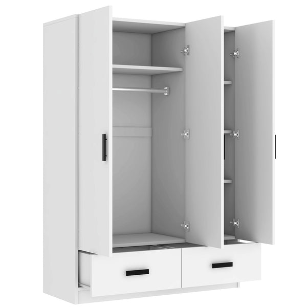 English Elm 3 Door Wardrobe Closet with Drawers, Shelves & Aluminum Rod — Durable MDF Pine, 47.2"L x 20"W x 67.7"H white GX001837AAK