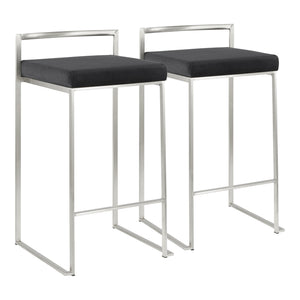 English Elm Fuji Contemporary Stackable Counter Stools - Sleek Stainless Steel & Plush Black Velvet Cushion Pair B202P221930