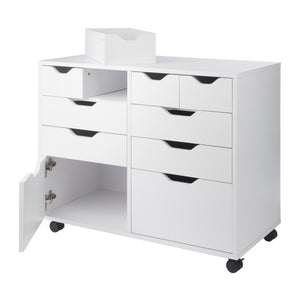 Winsome Wood Halifax Multi-storage Mobile Cabinet With Drawers & Bins - Versatile White Organizer On Wheels White Composite Wood 10804-winsome-wood