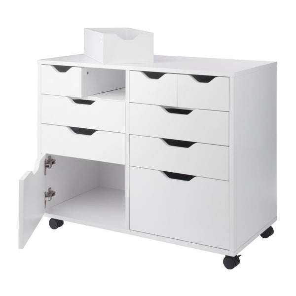 Winsome Wood Halifax Multi-storage Mobile Cabinet With Drawers & Bins - Versatile White Organizer On Wheels White Composite Wood 10804-winsome-wood