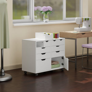 Winsome Wood Halifax Multi-storage Mobile Cabinet With Drawers & Bins - Versatile White Organizer On Wheels White Composite Wood 10804-winsome-wood