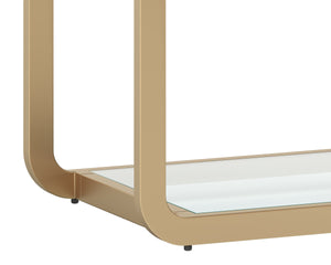 Sunpan Ambretta Glass Shelf Bookcase Brushed Gold Steel Frame with Mirrored Base Display 108085
