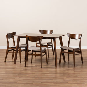 Baxton Studio Baxton Studio Mid-Century Modern 5-Piece Dining Set with Light Beige Upholstered Chairs & Walnut Finish Orion Beige Parlin/Fiesta-Latte/Walnut-5PC Dining Set