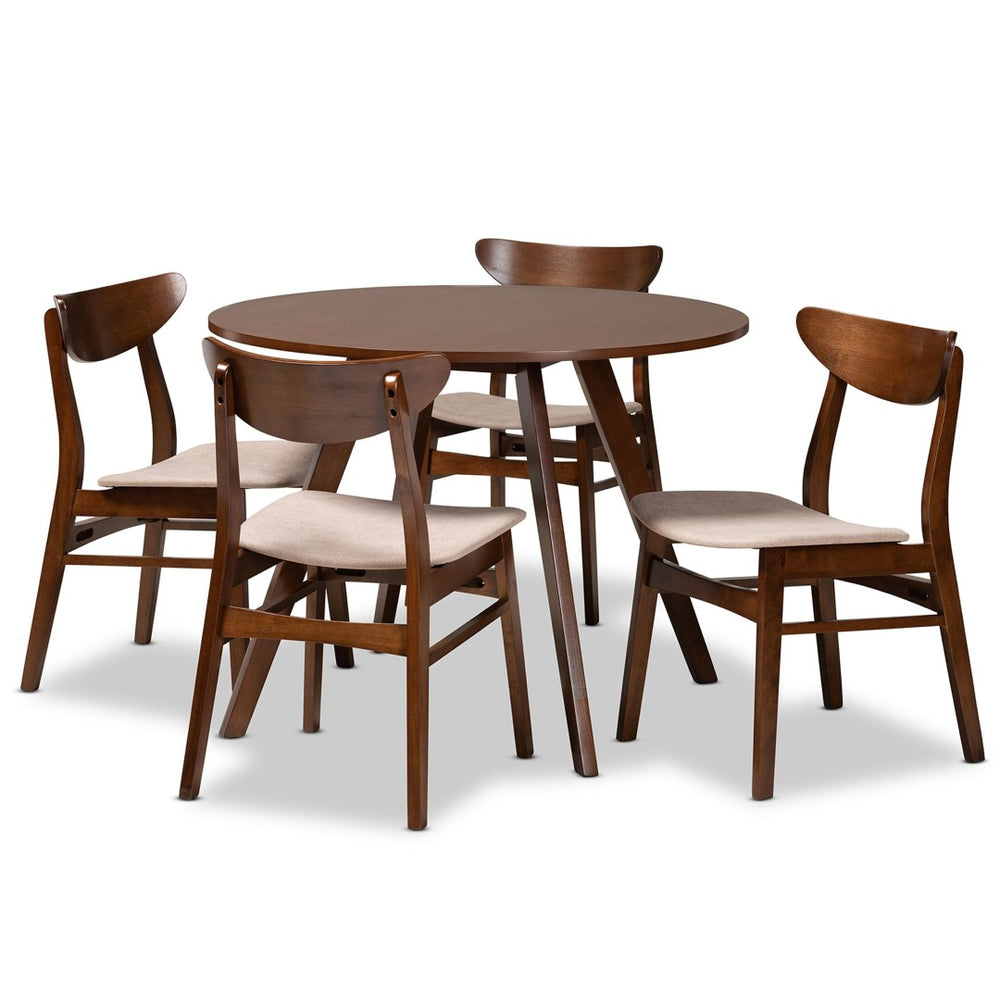 Baxton Studio Baxton Studio Philip 5-Piece Mid-Century Dining Set with Walnut Finish & Light Beige Upholstery Parlin/Hexa-Latte/Walnut-5PC Dining Set