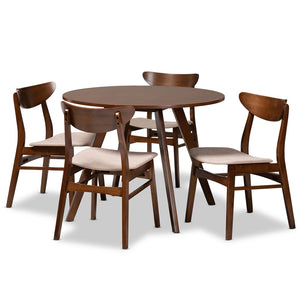 Baxton Studio Baxton Studio Philip 5-Piece Mid-Century Dining Set with Walnut Finish & Light Beige Upholstery Parlin/Hexa-Latte/Walnut-5PC Dining Set