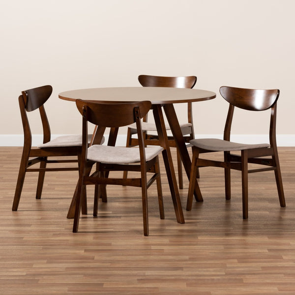 Baxton Studio Baxton Studio Philip 5-Piece Mid-Century Dining Set with Walnut Finish & Light Beige Upholstery Parlin/Hexa-Latte/Walnut-5PC Dining Set
