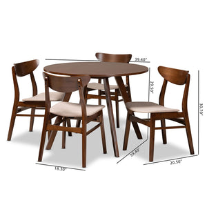Baxton Studio Baxton Studio Philip 5-Piece Mid-Century Dining Set with Walnut Finish & Light Beige Upholstery Parlin/Hexa-Latte/Walnut-5PC Dining Set