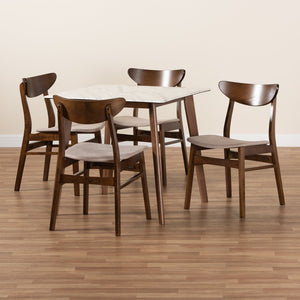 Baxton Studio Baxton Studio Mid-Century Modern 5-Piece Dining Set with Faux Marble Table and Upholstered Chairs Beige Paras-Latte/Walnut-5PC Dining Set