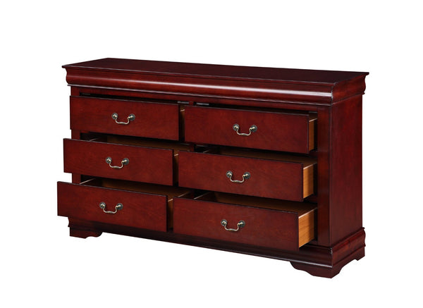 English Elm Louis Philippe Six Drawer Dresser with Brushed Nickel Hardware and Classic Curved Molding Cherry B2726P252752
