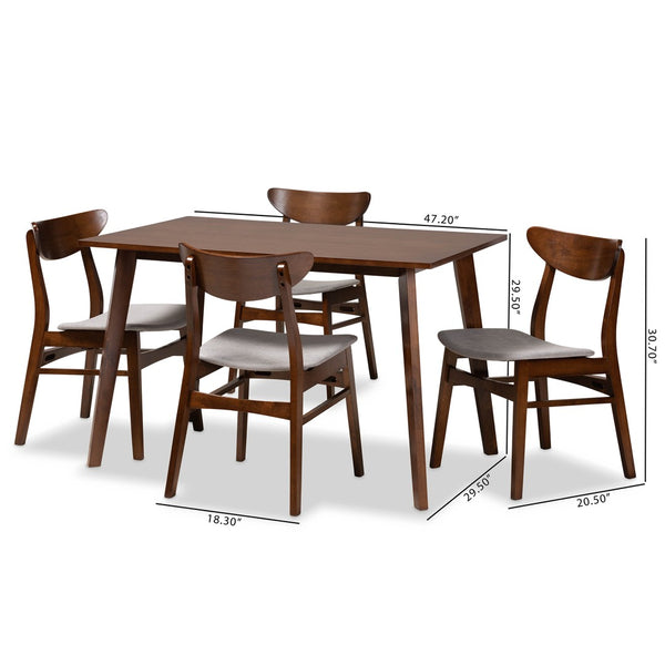 Baxton Studio Baxton Studio Mid-Century Modern 5-Piece Dining Set with Light Beige Upholstered Chairs & Walnut Finish Orion Grey Parlin/Fiesta-Smoke/Walnut-5PC Dining Set