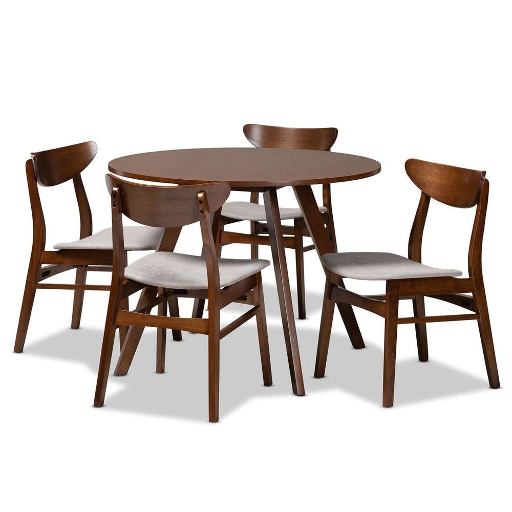 Baxton Studio Baxton Studio Philip 5-Piece Mid-Century Dining Set with Upholstered Chairs in Light Grey & Walnut Finish Parlin/Hexa-Smoke/Walnut-5PC Dining Set