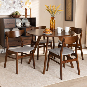 Baxton Studio Baxton Studio Philip 5-Piece Mid-Century Dining Set with Upholstered Chairs in Light Grey & Walnut Finish Parlin/Hexa-Smoke/Walnut-5PC Dining Set