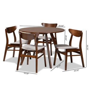 Baxton Studio Baxton Studio Philip 5-Piece Mid-Century Dining Set with Upholstered Chairs in Light Grey & Walnut Finish Parlin/Hexa-Smoke/Walnut-5PC Dining Set