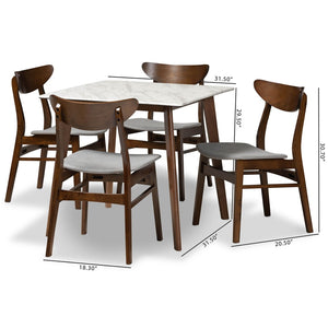 Baxton Studio Baxton Studio Mid-Century Modern 5-Piece Dining Set with Faux Marble Table and Upholstered Chairs Grey Paras-Smoke/Walnut-5PC Dining Set