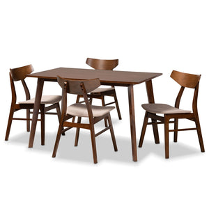 Baxton Studio Baxton Studio Lois 5-Piece Dining Set - Mid-Century Modern Light Beige Upholstered Walnut Wood Elegance Danica/Fiesta-Latte/Walnut-5PC Dining Set