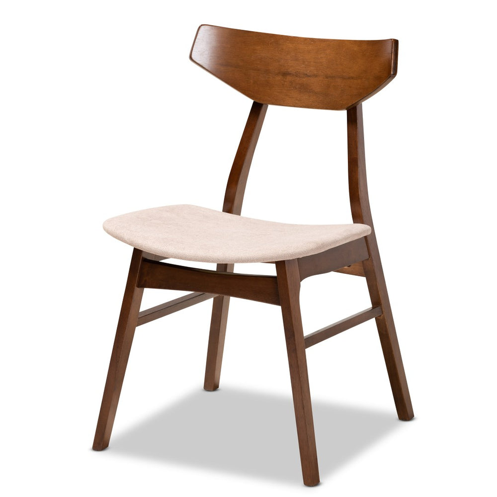 Baxton Studio Baxton Studio Lois 5-Piece Dining Set - Mid-Century Modern Light Beige Upholstered Walnut Wood Elegance Danica/Fiesta-Latte/Walnut-5PC Dining Set