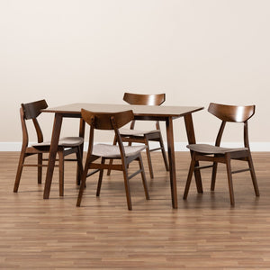 Baxton Studio Baxton Studio Lois 5-Piece Dining Set - Mid-Century Modern Light Beige Upholstered Walnut Wood Elegance Danica/Fiesta-Latte/Walnut-5PC Dining Set