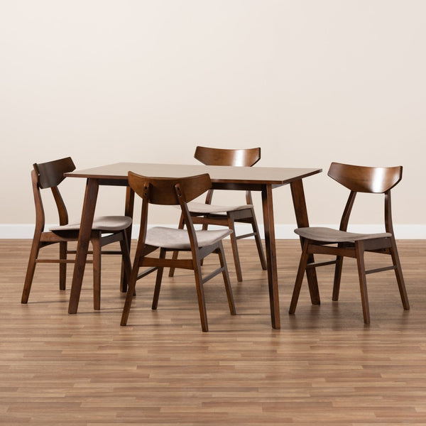 Baxton Studio Baxton Studio Lois 5-Piece Dining Set - Mid-Century Modern Light Beige Upholstered Walnut Wood Elegance Danica/Fiesta-Latte/Walnut-5PC Dining Set