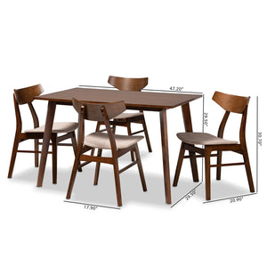 Baxton Studio Baxton Studio Lois 5-Piece Dining Set - Mid-Century Modern Light Beige Upholstered Walnut Wood Elegance Danica/Fiesta-Latte/Walnut-5PC Dining Set