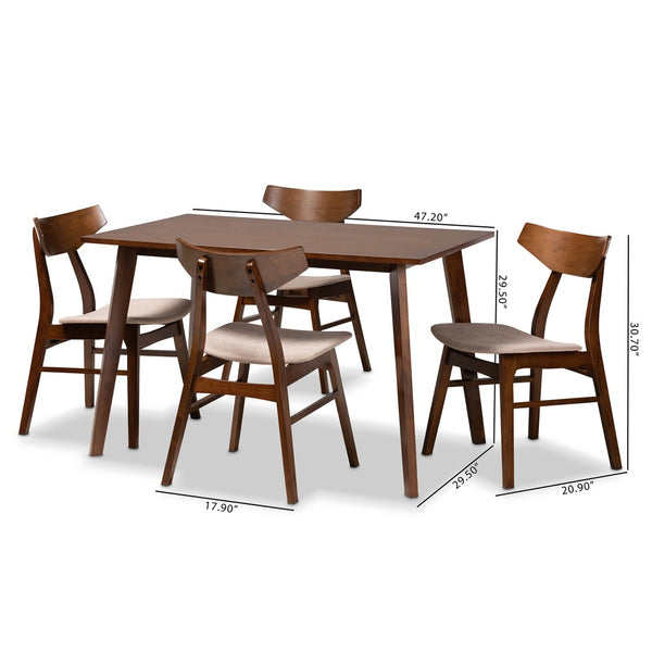 Baxton Studio Baxton Studio Lois 5-Piece Dining Set - Mid-Century Modern Light Beige Upholstered Walnut Wood Elegance Danica/Fiesta-Latte/Walnut-5PC Dining Set