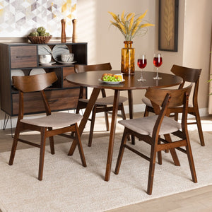 Baxton Studio Baxton Studio Timothy 5-Piece Dining Set - Mid-Century Modern Light Beige Upholstered Charm Danica/Hexa-Latte/Walnut-5PC Dining Set