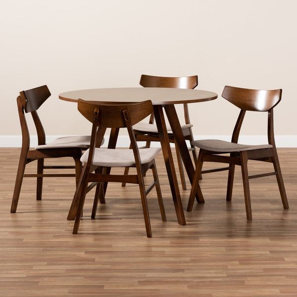 Baxton Studio Baxton Studio Timothy 5-Piece Dining Set - Mid-Century Modern Light Beige Upholstered Charm Danica/Hexa-Latte/Walnut-5PC Dining Set