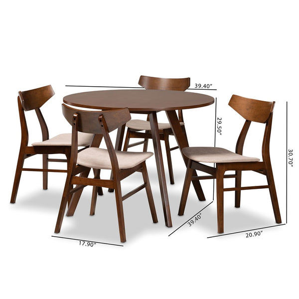 Baxton Studio Baxton Studio Timothy 5-Piece Dining Set - Mid-Century Modern Light Beige Upholstered Charm Danica/Hexa-Latte/Walnut-5PC Dining Set