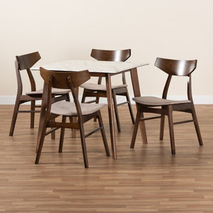 Baxton Studio Baxton Studio Pearson Mid-Century Modern 5-Piece Dining Set with Faux Marble Table for Stylish Spaces Beige Pearson-Latte/Walnut-5PC Dining Set
