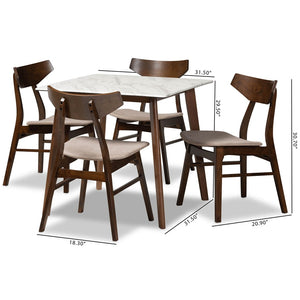 Baxton Studio Baxton Studio Pearson Mid-Century Modern 5-Piece Dining Set with Faux Marble Table for Stylish Spaces Beige Pearson-Latte/Walnut-5PC Dining Set
