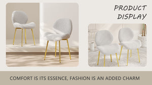 English Elm Modern Minimalist White Teddy Velvet Dining Chairs Set Of 2 With Gold Legs - Stylish Comfort & Versatility W1727P251124