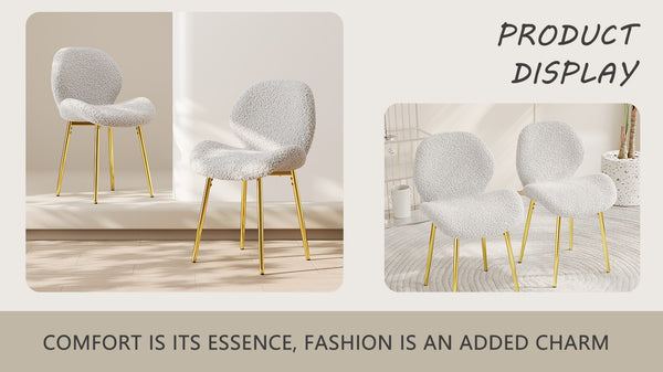 English Elm Modern Minimalist White Teddy Velvet Dining Chairs Set Of 2 With Gold Legs - Stylish Comfort & Versatility W1727P251124