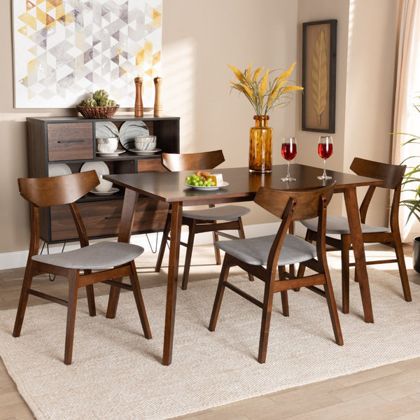 Baxton Studio Baxton Studio 5-Piece Mid-Century Dining Set with Light Grey Upholstery & Walnut Brown Finish Danica/Fiesta-Smoke/Walnut-5PC Dining Set