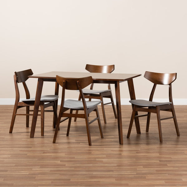 Baxton Studio Baxton Studio 5-Piece Mid-Century Dining Set with Light Grey Upholstery & Walnut Brown Finish Danica/Fiesta-Smoke/Walnut-5PC Dining Set