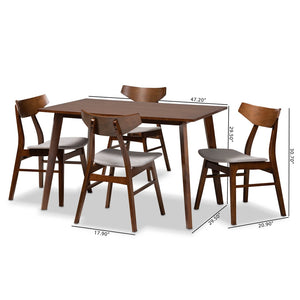 Baxton Studio Baxton Studio 5-Piece Mid-Century Dining Set with Light Grey Upholstery & Walnut Brown Finish Danica/Fiesta-Smoke/Walnut-5PC Dining Set