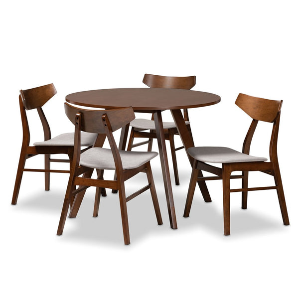 Baxton Studio Baxton Studio 5-Piece Mid-Century Modern Dining Set - Light Grey Upholstery & Walnut Brown Finish Danica/Hexa-Smoke/Walnut-5PC Dining Set
