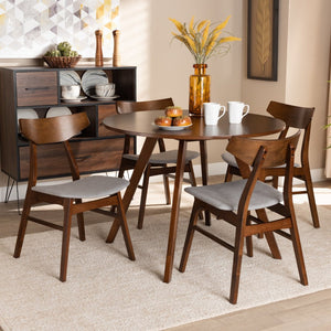 Baxton Studio Baxton Studio 5-Piece Mid-Century Modern Dining Set - Light Grey Upholstery & Walnut Brown Finish Danica/Hexa-Smoke/Walnut-5PC Dining Set