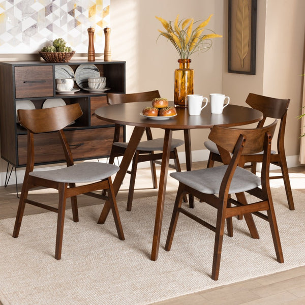 Baxton Studio Baxton Studio 5-Piece Mid-Century Modern Dining Set - Light Grey Upholstery & Walnut Brown Finish Danica/Hexa-Smoke/Walnut-5PC Dining Set