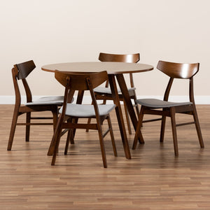 Baxton Studio Baxton Studio 5-Piece Mid-Century Modern Dining Set - Light Grey Upholstery & Walnut Brown Finish Danica/Hexa-Smoke/Walnut-5PC Dining Set