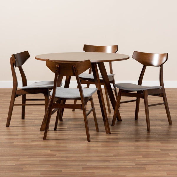 Baxton Studio Baxton Studio 5-Piece Mid-Century Modern Dining Set - Light Grey Upholstery & Walnut Brown Finish Danica/Hexa-Smoke/Walnut-5PC Dining Set