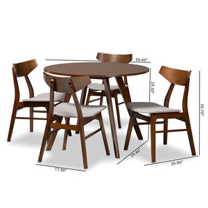 Baxton Studio Baxton Studio 5-Piece Mid-Century Modern Dining Set - Light Grey Upholstery & Walnut Brown Finish Danica/Hexa-Smoke/Walnut-5PC Dining Set