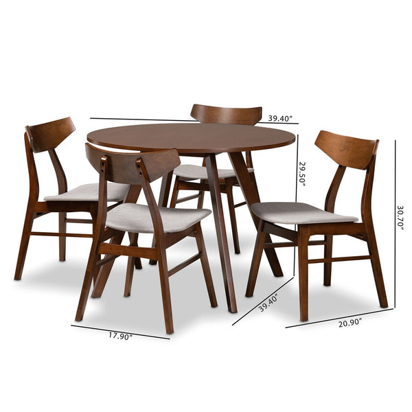 Baxton Studio Baxton Studio 5-Piece Mid-Century Modern Dining Set - Light Grey Upholstery & Walnut Brown Finish Danica/Hexa-Smoke/Walnut-5PC Dining Set