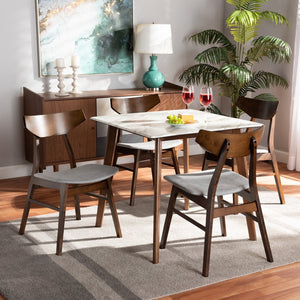 Baxton Studio Baxton Studio Pearson Mid-Century Modern 5-Piece Dining Set with Faux Marble Table for Stylish Spaces Grey Pearson-Smoke/Walnut-5PC Dining Set