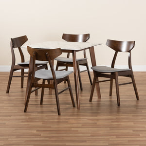 Baxton Studio Baxton Studio Pearson Mid-Century Modern 5-Piece Dining Set with Faux Marble Table for Stylish Spaces Grey Pearson-Smoke/Walnut-5PC Dining Set