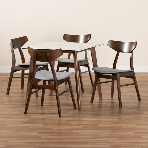 Baxton Studio Baxton Studio Pearson Mid-Century Modern 5-Piece Dining Set with Faux Marble Table for Stylish Spaces Grey Pearson-Smoke/Walnut-5PC Dining Set