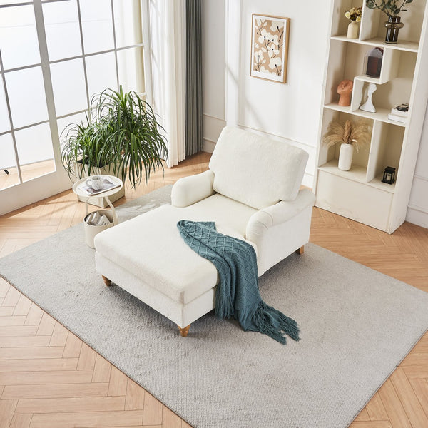 English Elm Modern Mid-Century Oversized Chaise Lounger Sofa Bed with Solid Wood Legs, Deep Seat Comfort Sleeper White W2363S00071