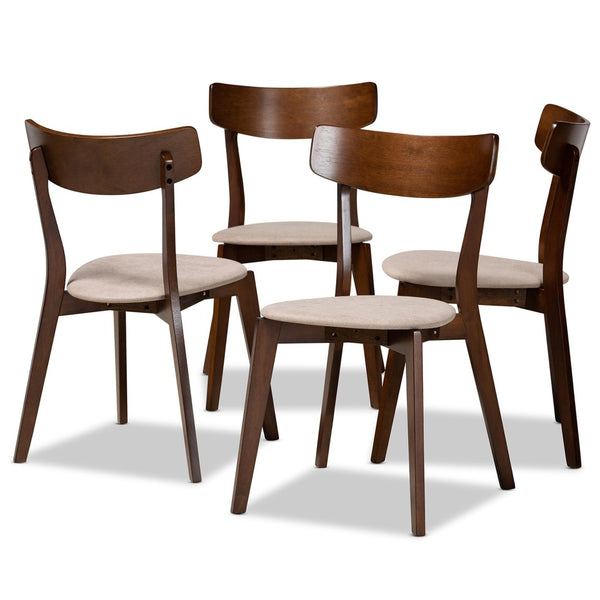 Baxton Studio Baxton Studio Iora Mid-Century Modern 4-Piece Dining Chair Set with Light Beige Upholstery & Walnut Wood Iora-Latte/Walnut-DC